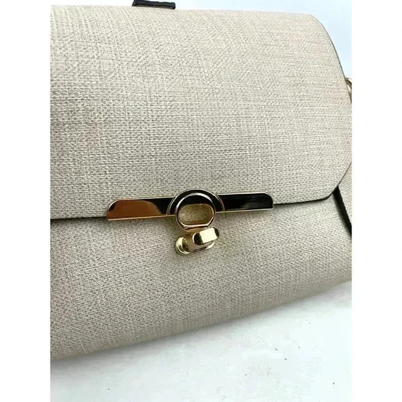 Beige Shoulder Bag Gold Round Handle Crossbody Purse - Handbag Gold Hardware - Picture 13 of 13